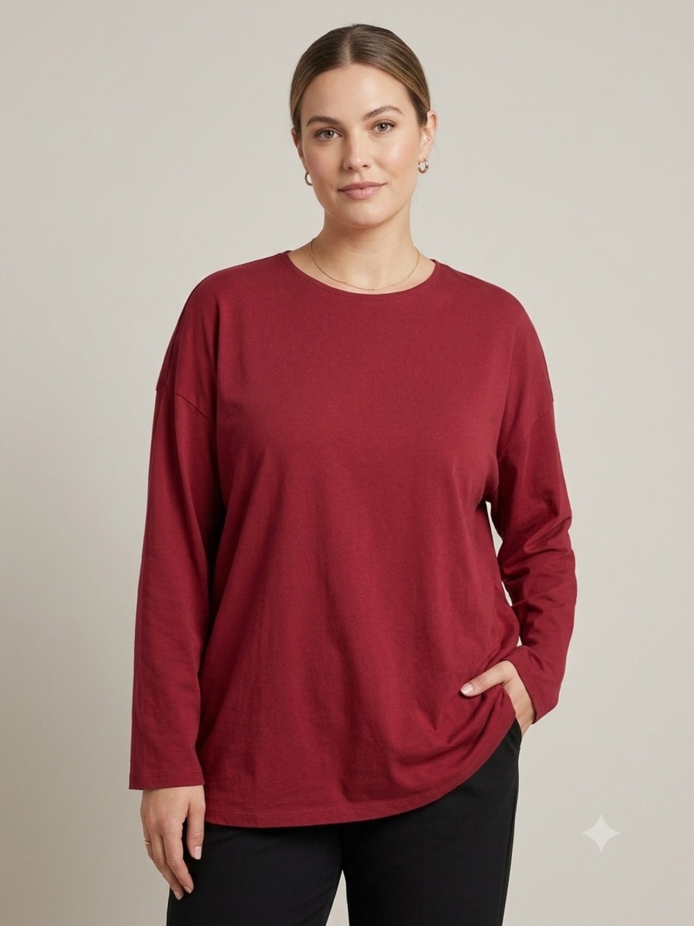 J.Jill Women’s Luxe Supima Tee Salmon Red‎ Long Sleeve Top Blouse